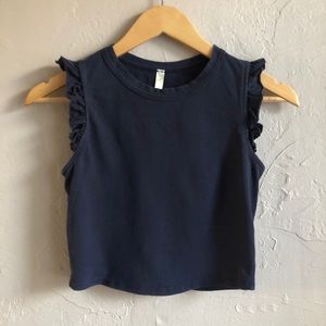 Navy ruffle sleeve crop top